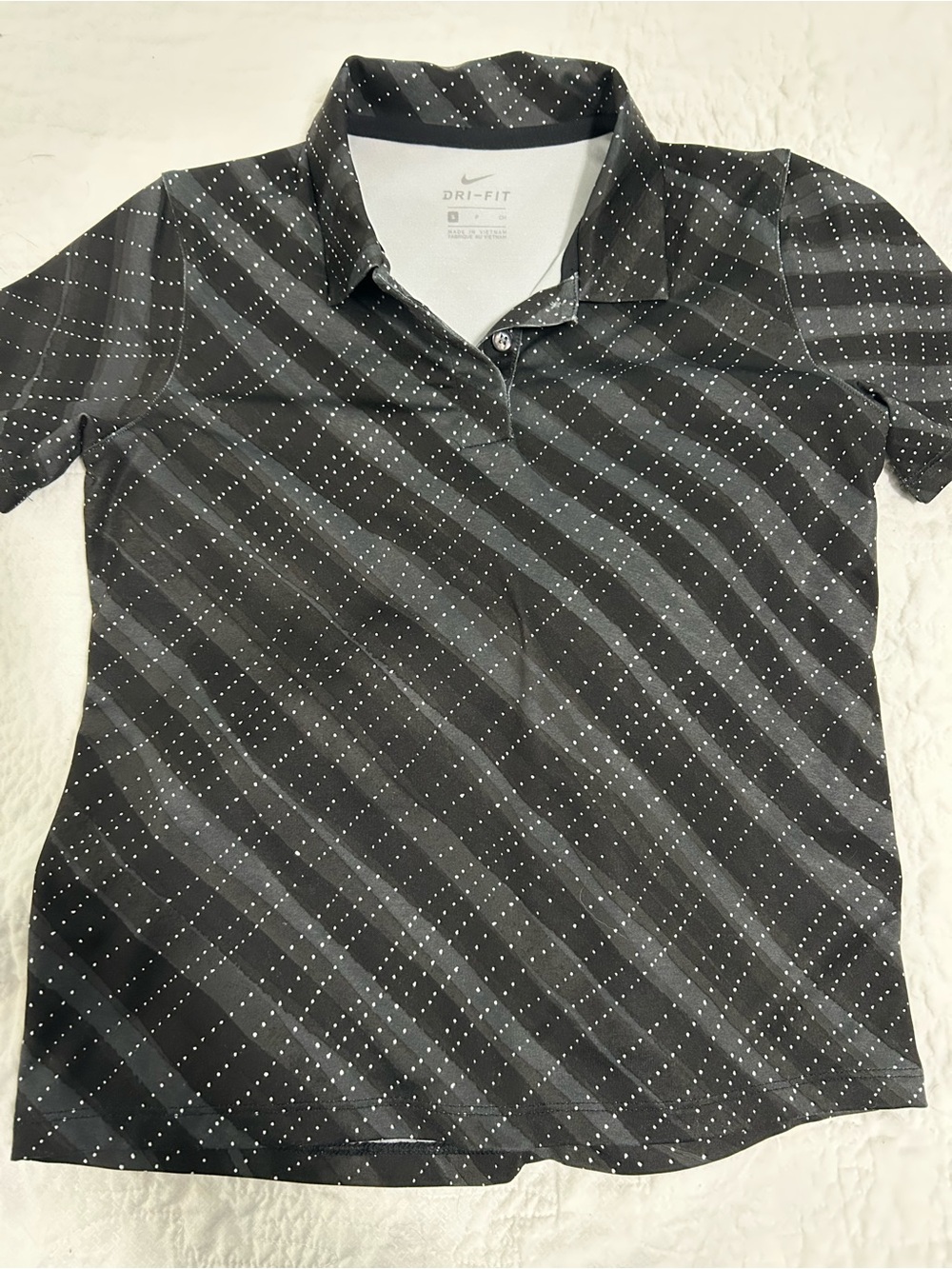 Nike Black and Gray Dri-FIT Dot-Pattern Polo